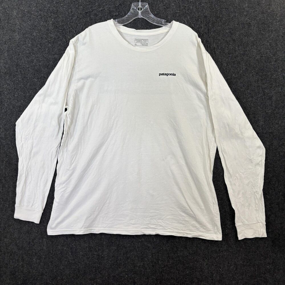 Patagonia Shirt Men's XL White P-6 Logo Graphic Long Sleeve Organic Cotton Tee